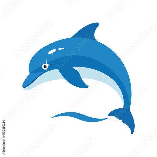 A stylized illustration of a playful dolphin jumping out of the water
