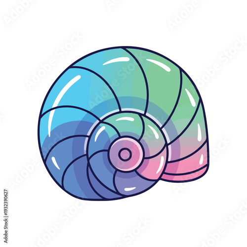 A stylized image of a spiral seashell in vibrant colors