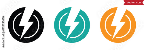 Electric Power Lightning Bolt in Circle Icons Set for App and Interface Design