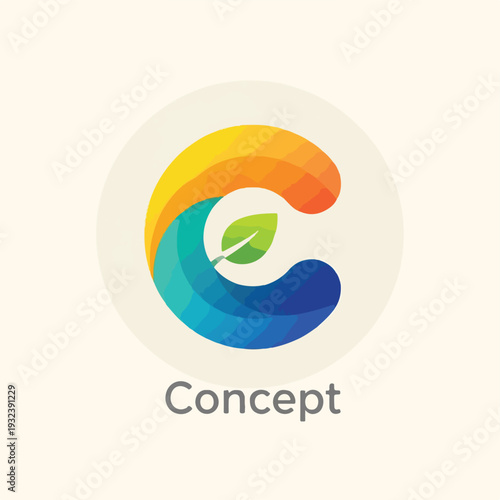 A stylized letter "C" logo with gradient colors and a small leaf