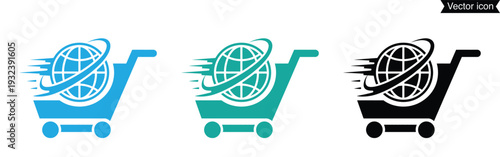 Global shopping cart icons for e-commerce and online business