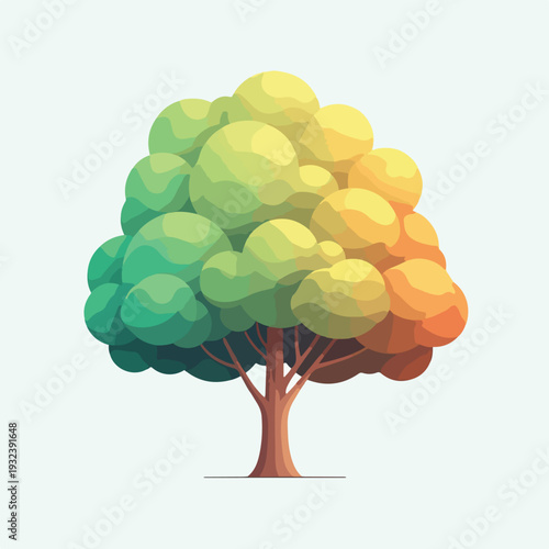 A stylized tree with a colorful crown, on a white background