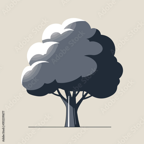 A stylized tree with a rounded crown. It has a light background
