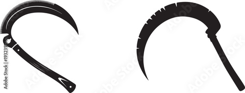 Sickle farming tool silhouette vector set