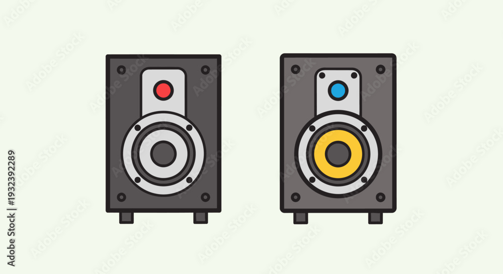 Fototapeta premium Modern Audio Speakers Duo, Flat Design, Sound System