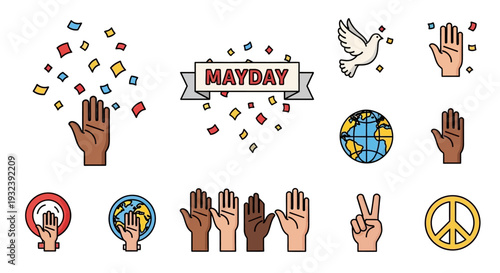 Mayday Protests, Peace, Equality, Human Rights Icons Collection