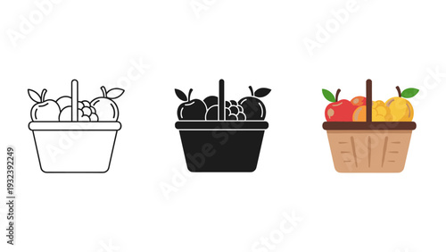 A set of three baskets filled with fruit Vector
