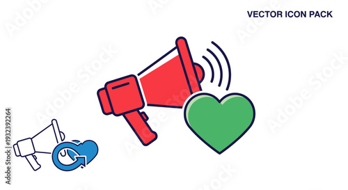 Megaphone Heart Icon, Promotion, Announcement, Love, Social Media, Vector Art