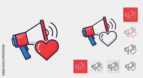 Megaphone with Heart Icon: Announcing Love, Support, and Feedback
