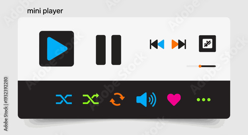 Modern Mini Music Player Interface with Play, Pause, Skip Controls
