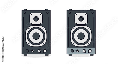 Modern Stereo Speakers Pair on White Background, Audio Equipment
