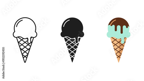 Three ice cream cones with different flavors and colors Vector