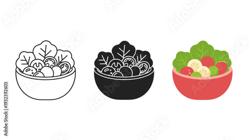 Three bowls of salad with different colors and styles Vector