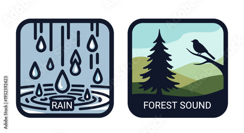 Rain and Forest Sound Icons: Nature's Audio Elements