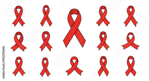 Red Ribbon Awareness Symbol Against White Background