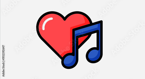 Red Heart with Blue Music Notes - Love Music Concept