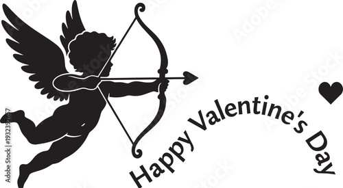 Cupid archer silhouette vector, Happy Valentines Day romantic love greeting design