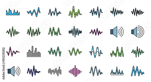 Sound Waveforms and Audio Icons Collection - Digital Sound Visualization