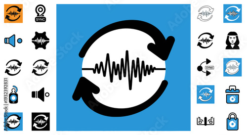 Sound Wave Cycle Icon, Audio Signal Loop, Music Technology Concept