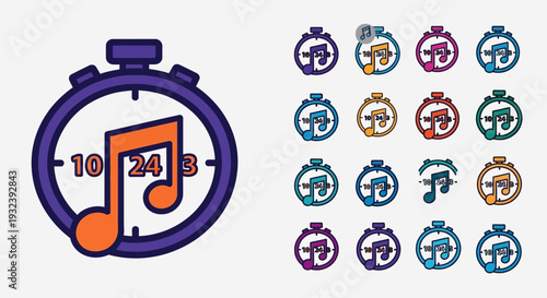 Stopwatch with Music Note Icon, Time and Rhythm Concept