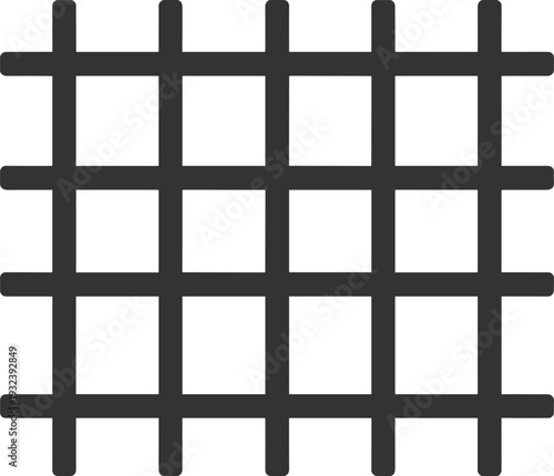 Black jail bars and prison window grid silhouette isolated on white background for justice, law, crime, punishment, security, and confinement