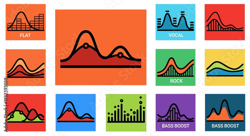Audio Equalizer Waveforms Set - Sound Spectrum and Music EQ Icons