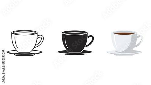 Three illustrations of coffee cups on saucers Vector