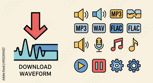 Download Audio Waveform and Music Icons Set