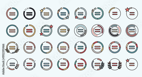 Equality Icons Set - Equal Sign in Circle Variations