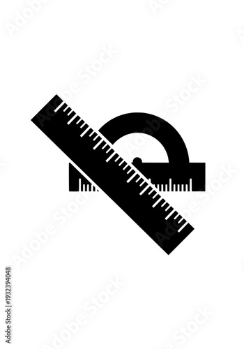 Measuring angle with protractor and ruler on white background from direct view