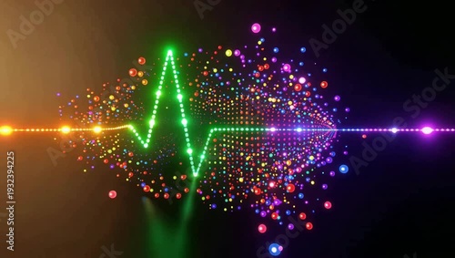 Vibrant Neon Heartbeat Pulse with Exploding Particles.