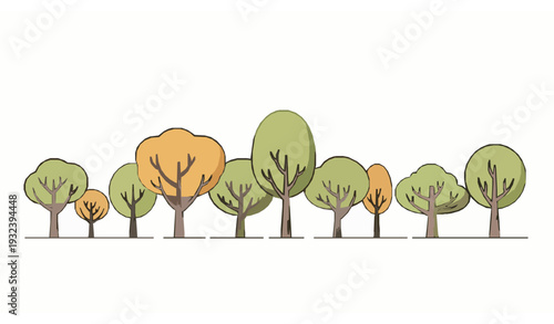 Vintage autumn tree landscape background vector illustration with falling leaves isolated on white background