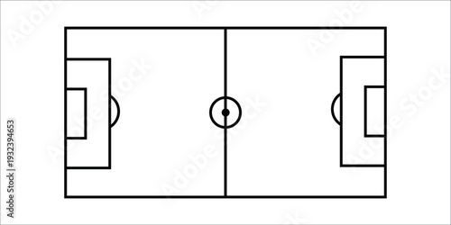 Diagram of a standard soccer football field layout with goalposts and center circle