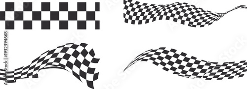 A set of four black and white checkered flag graphics, ideal for race themes and dynamic designs