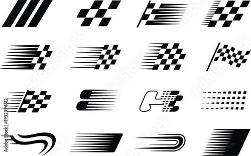 A digital graphic illustration featuring dynamic speed lines and checkered flag elements, perfect for racing themes, sports, and fast-paced design projects
