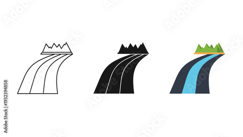 Three different roadways leading to a mountain range Vector