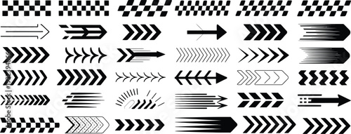 A Graphic Illustration Featuring Four Rows of Speed Arrows and Chequered Patterns in Black and White