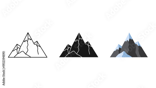 Three stylized mountain ranges in different shades and styles side by side Vector