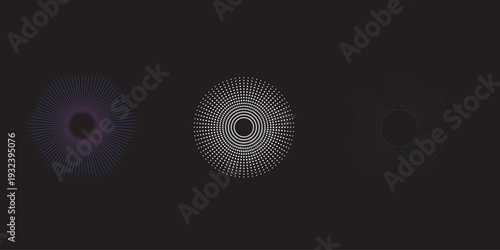 Abstract geometric patterns with varying density and complexity in a dark background