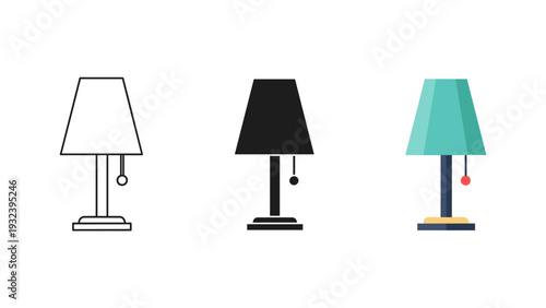 Three different designs of table lamps are shown Vector