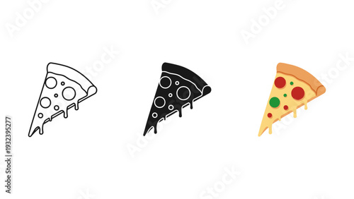 Three slices of pizza in different stages of completion Vector