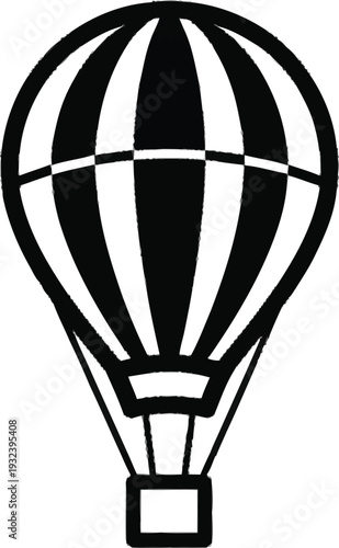 Stylized hot air balloon vector icon featuring alternating black and white segments for aerial transportation theme