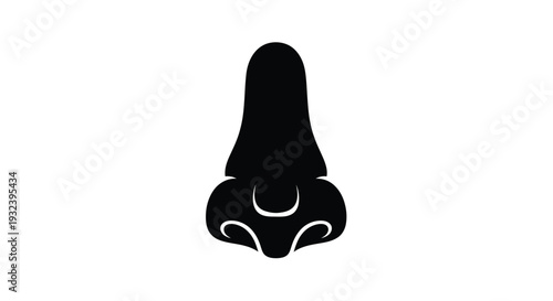 A minimalist black silhouette of a human nose against a white background
