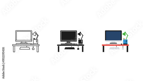 Three different television setups are shown Vector