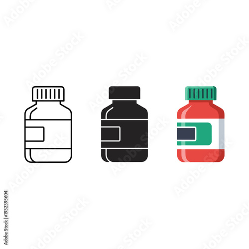 Three different colored supplement bottles are shown Vector