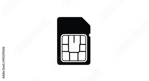 Simple black and white icon depicting a sim card on a white background