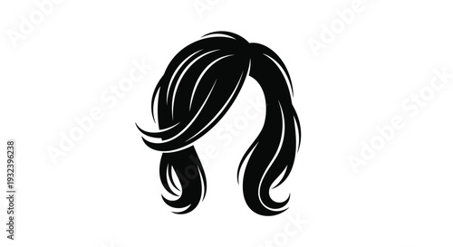 Stylized black hair swoop design on a white background