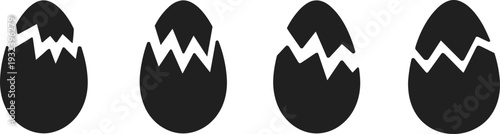 Cracked Egg Shell Silhouette Set Vector Illustration, Broken Easter Egg Icon Collection Isolated on White Background Design