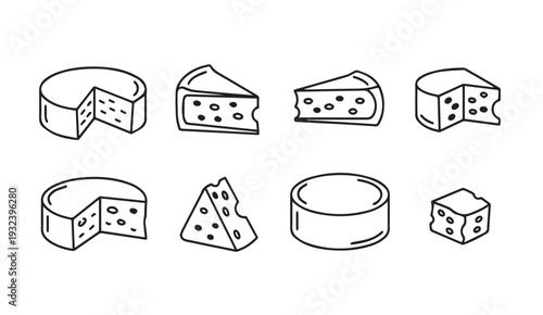 Various Hand Drawn Cheese Slices and Wheels Vector Illustration Collection