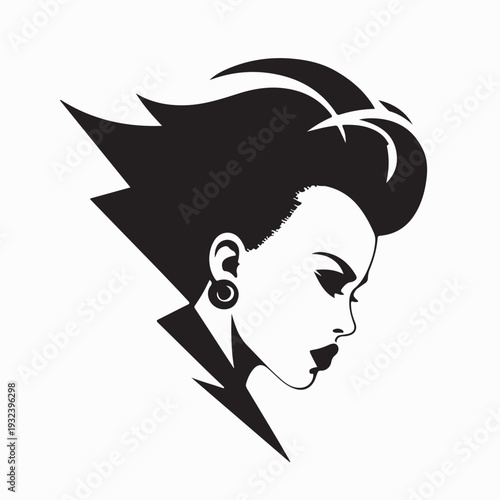Female Punk Rock Hair Style Vector Illustration On White Background
